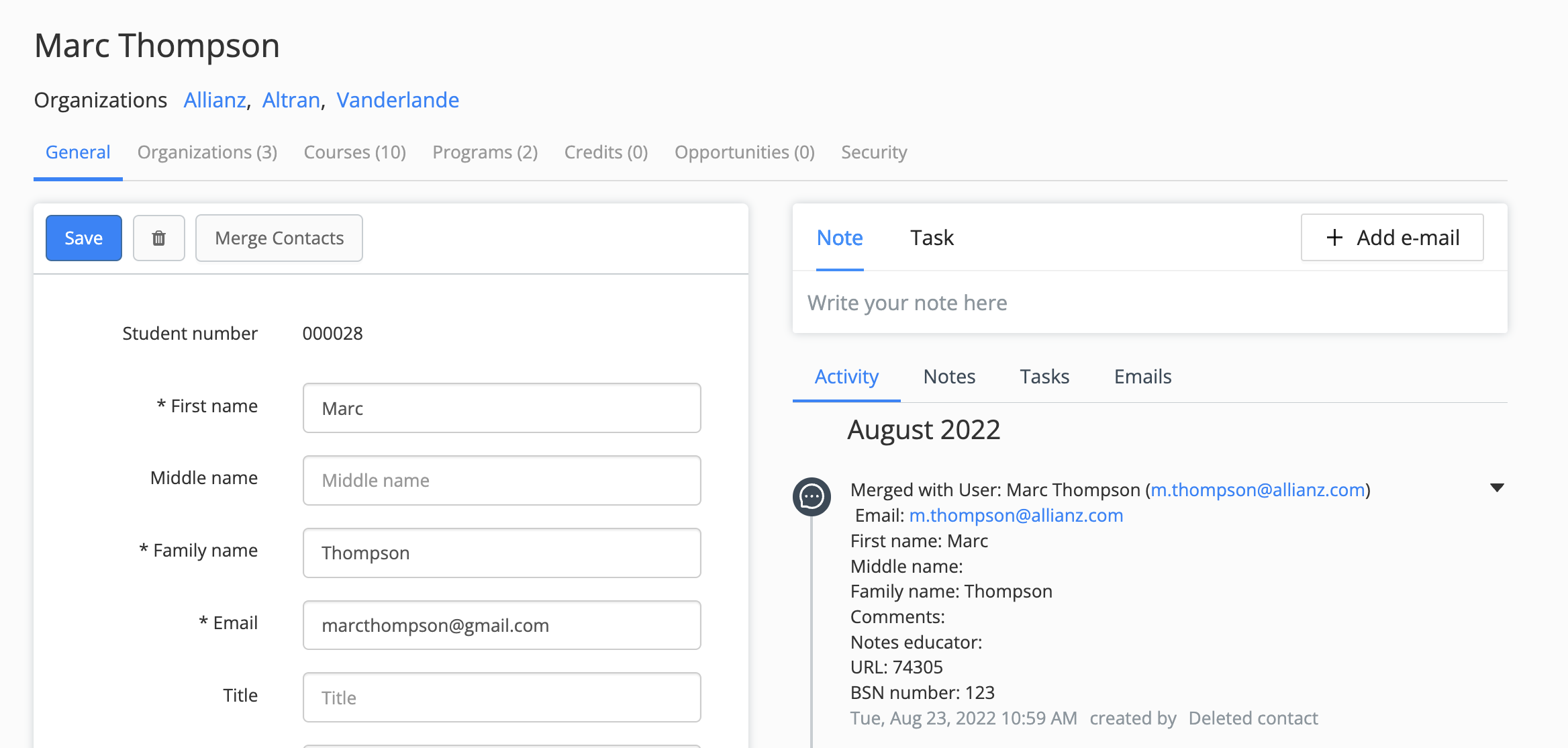 deleted contact after a merge still visible on timeline