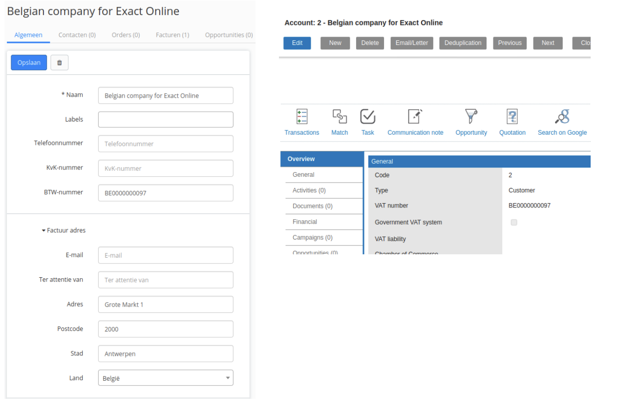 account settings in Exact Online