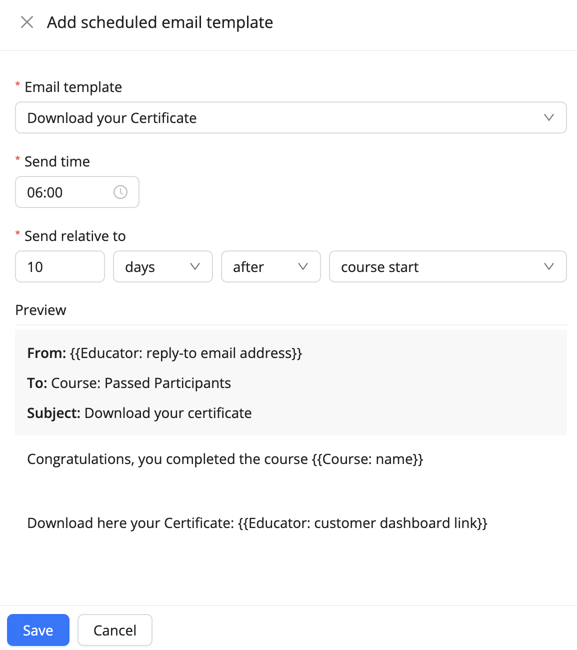 Screenshot 2026-07-27 at 17.06.41.png example of scheduled email template in Eduframe