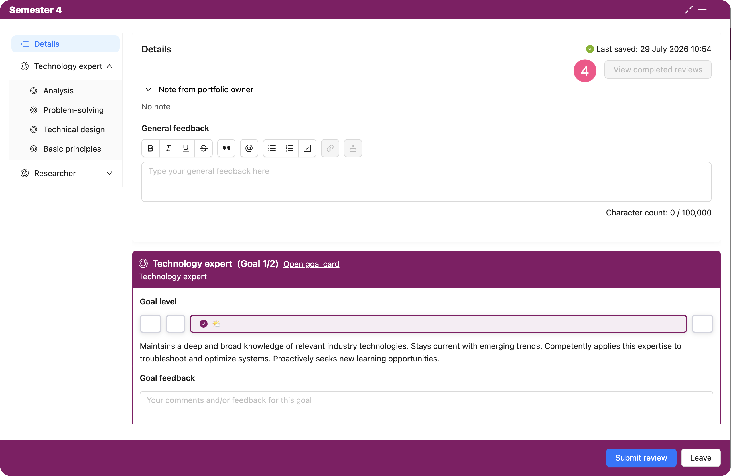 expanded view progress review.png Expanded view of the progress review window