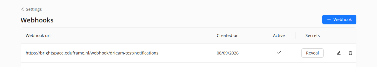 Reveal the webhook secret in Eduframe