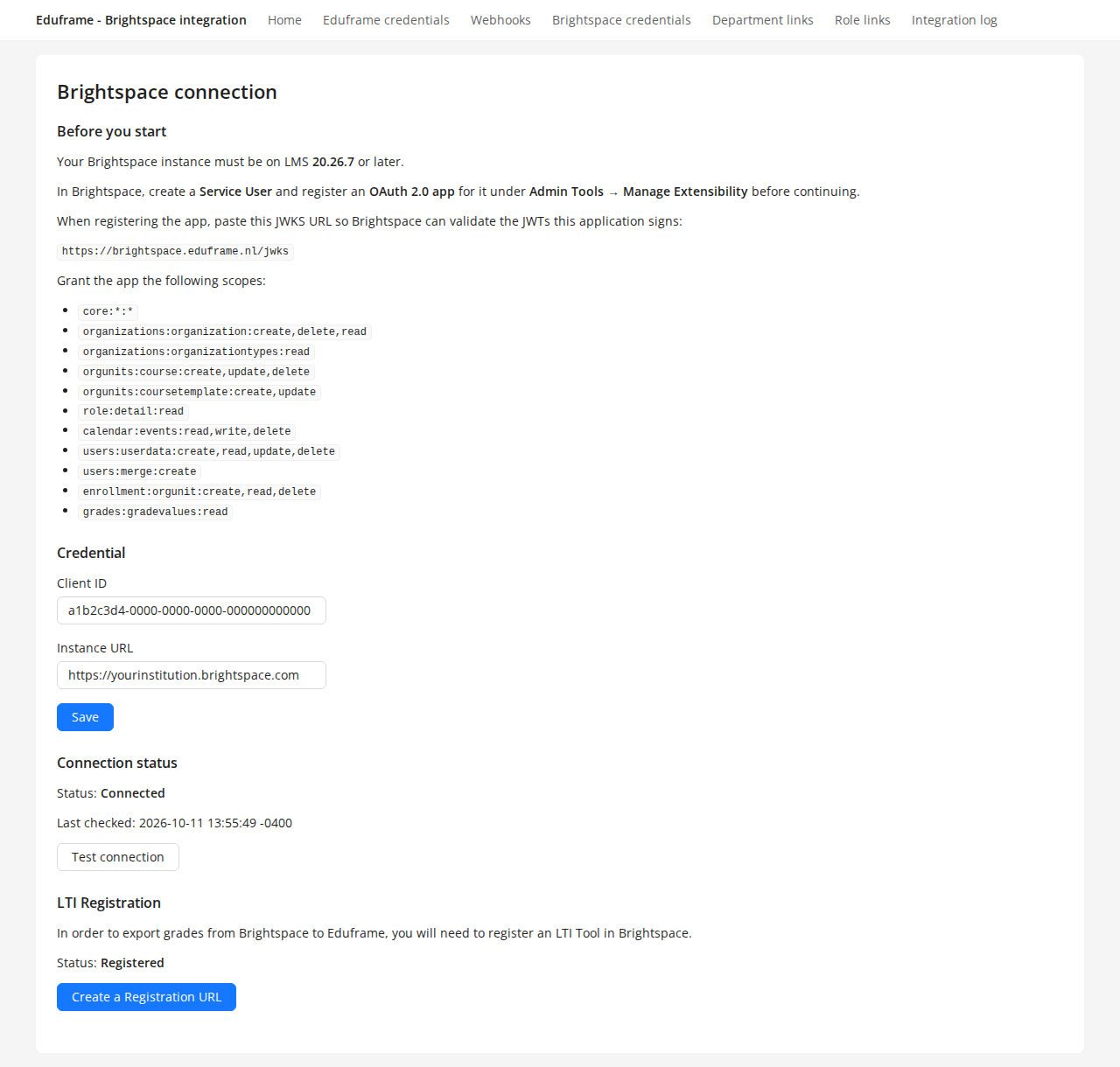Brightspace credentials in Eduframe