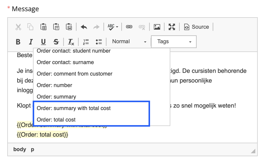 communicate costs and VAT rates via email