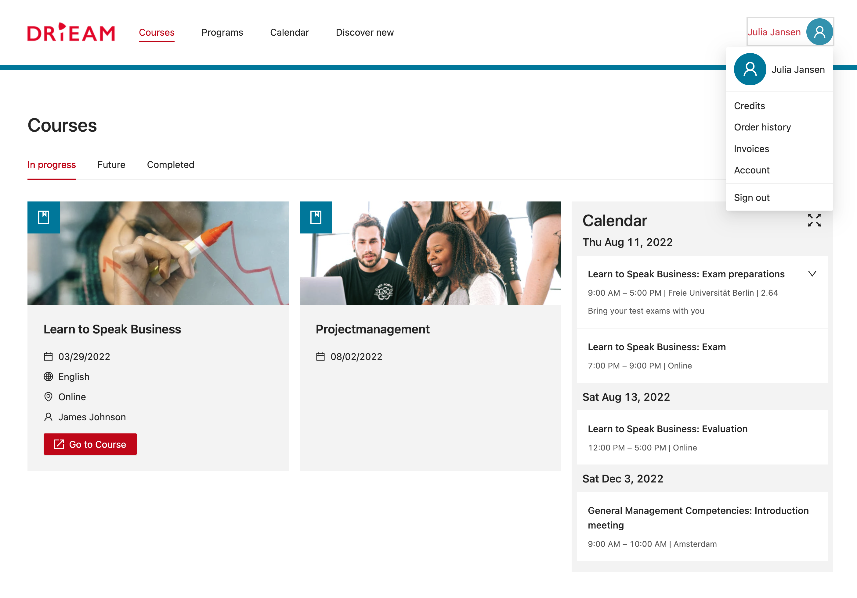 Overview of what a participant sees in the student portal