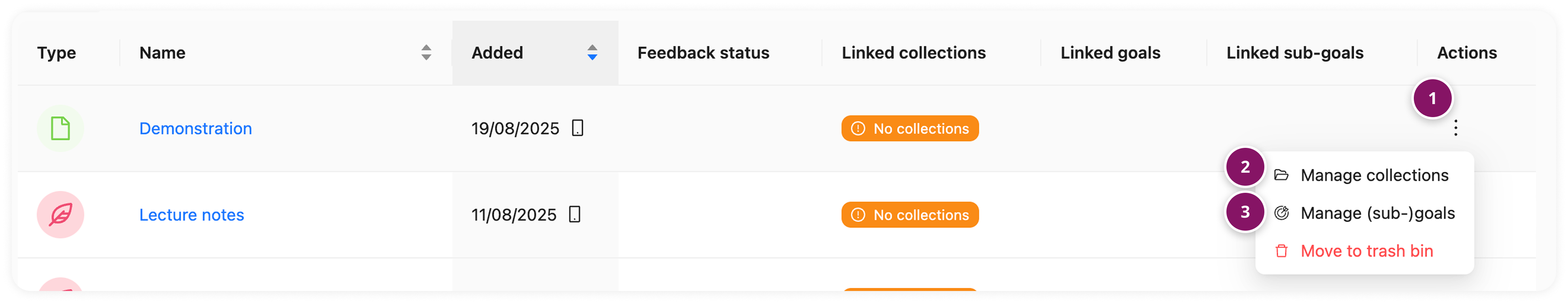ManageMobileEvidence.png Actions for Evidence in the My Evidence page.