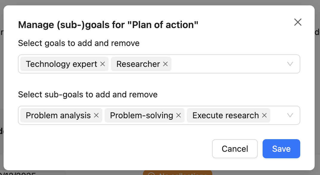 Manage (sub-)goals for an Evidence