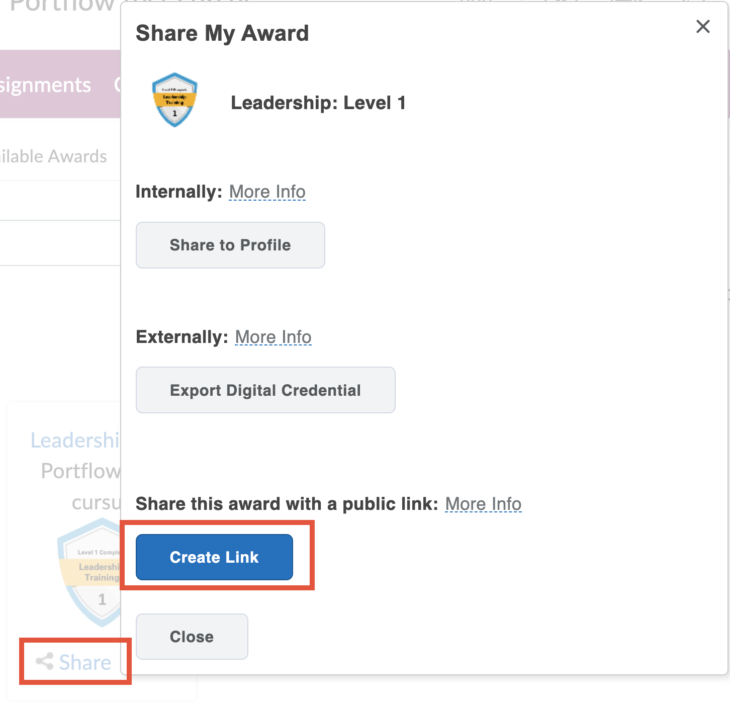 Share award in Brightspace