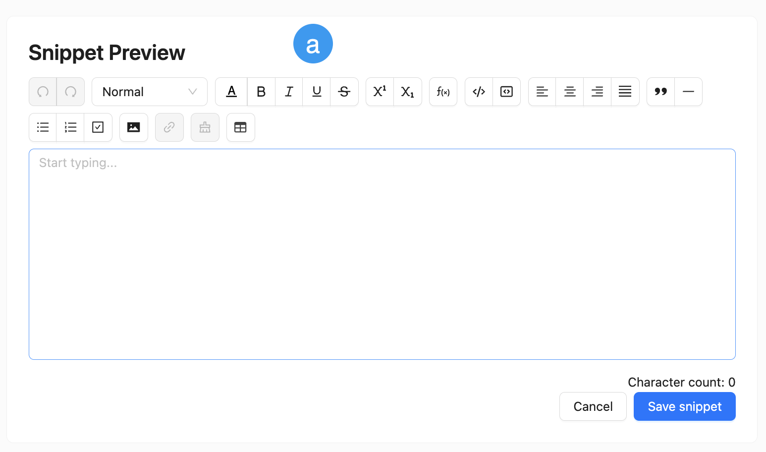 Snippet content editor