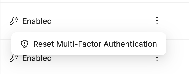 Use the Action Menu to reset the MFA method