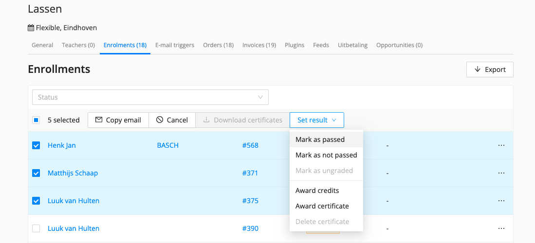manually complete a course as complete in Eduframe