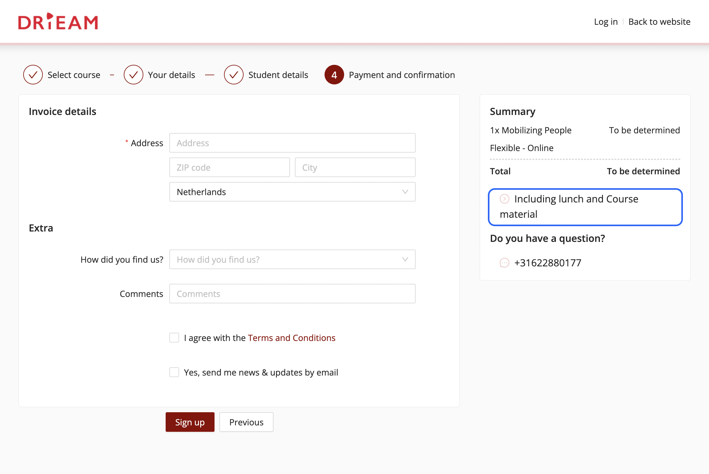 price conditions signup form
