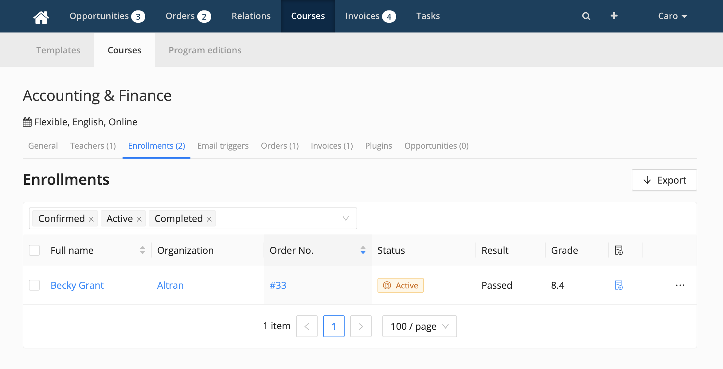 This enrollment was created by Altran (through an organization order)