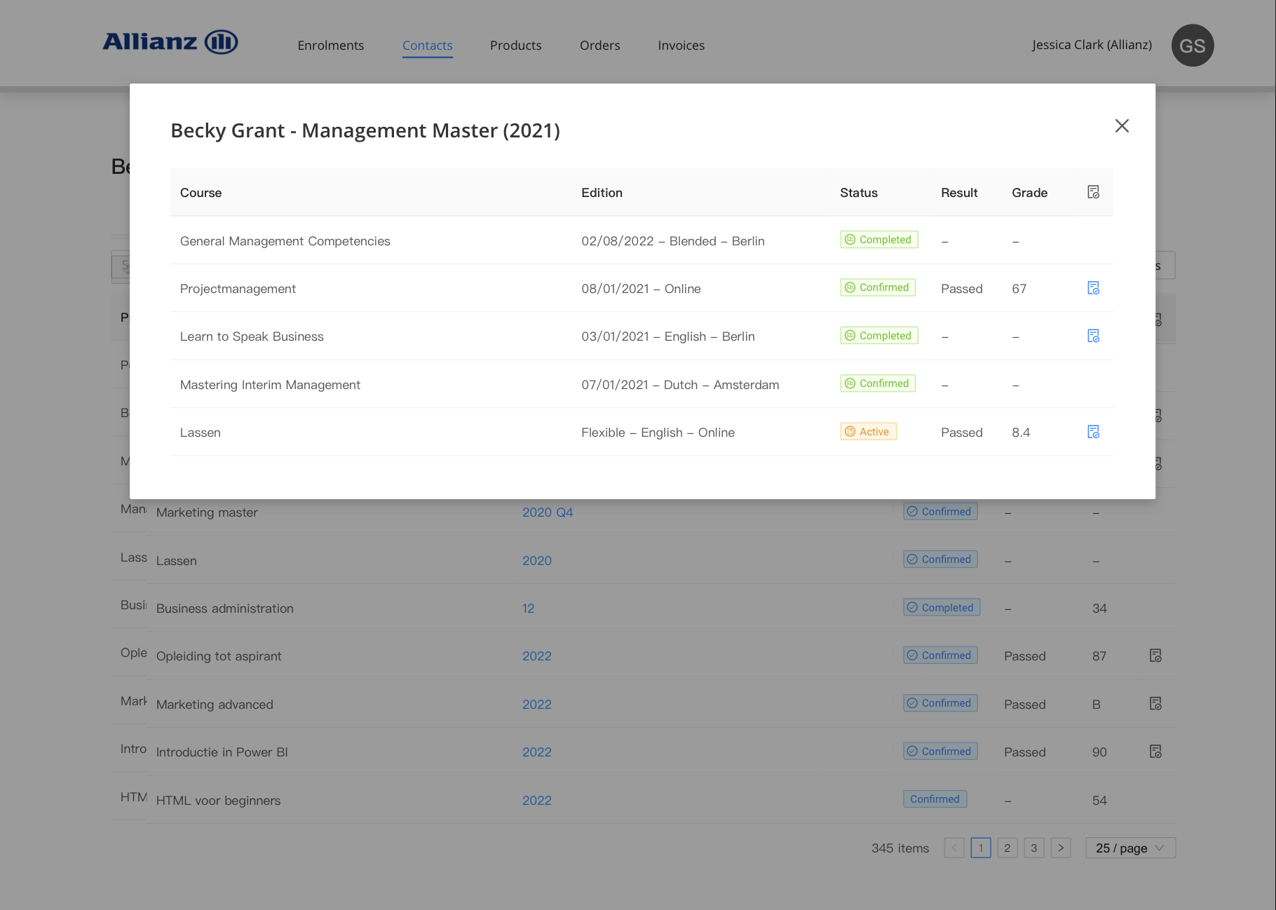 what is visible for a key contact in the business portal
