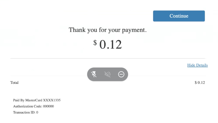 successful payment - authorize.net