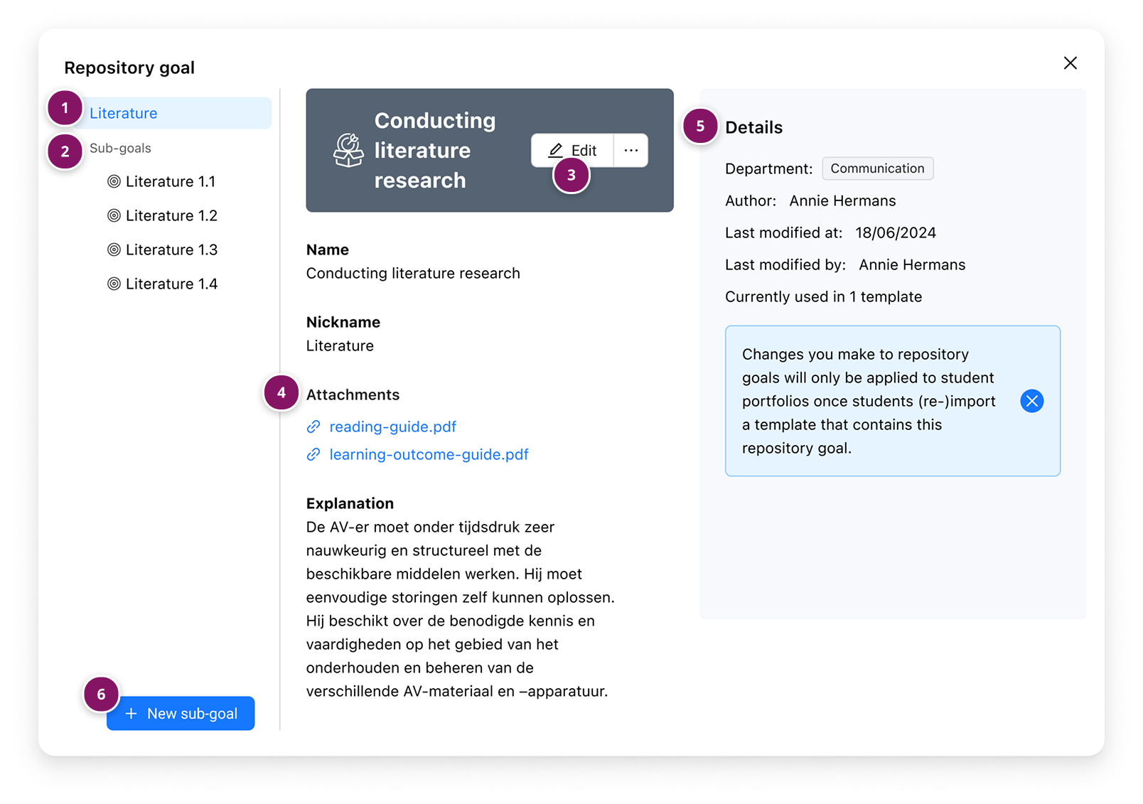 RepositoryGoalModal.png Repository Goal Card and edit actions.