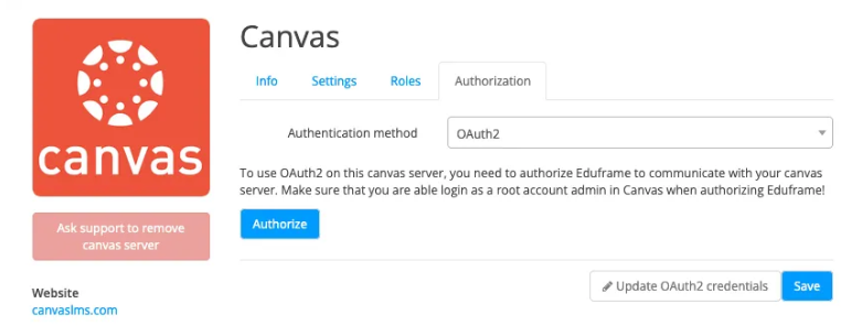 authorization tab in Eduframe