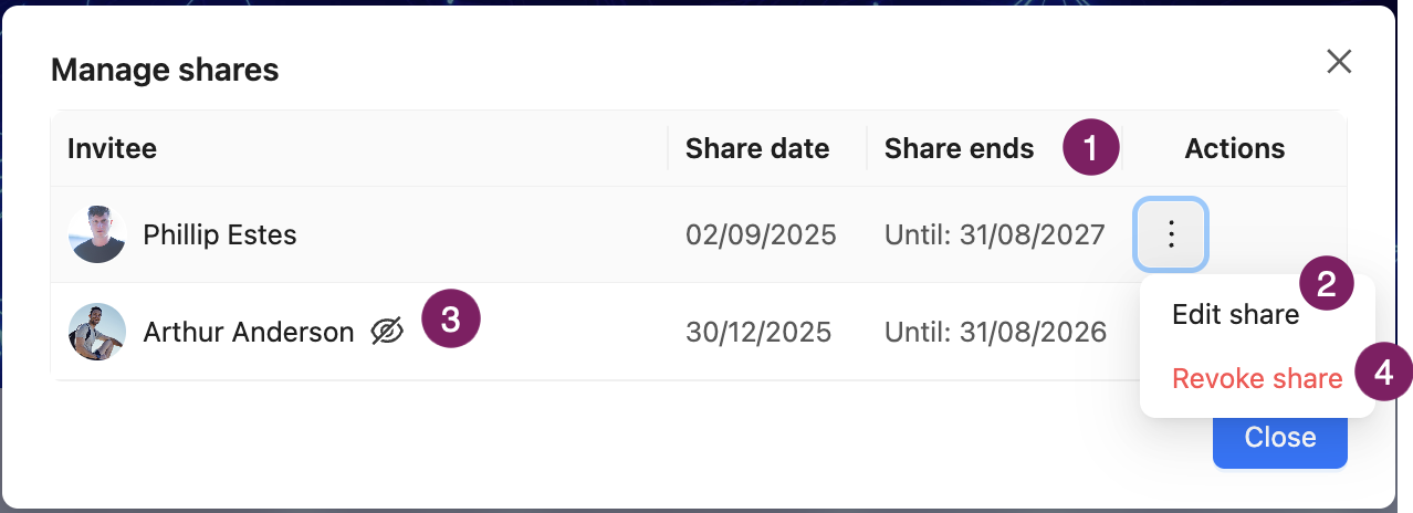 Manage shares via shared with