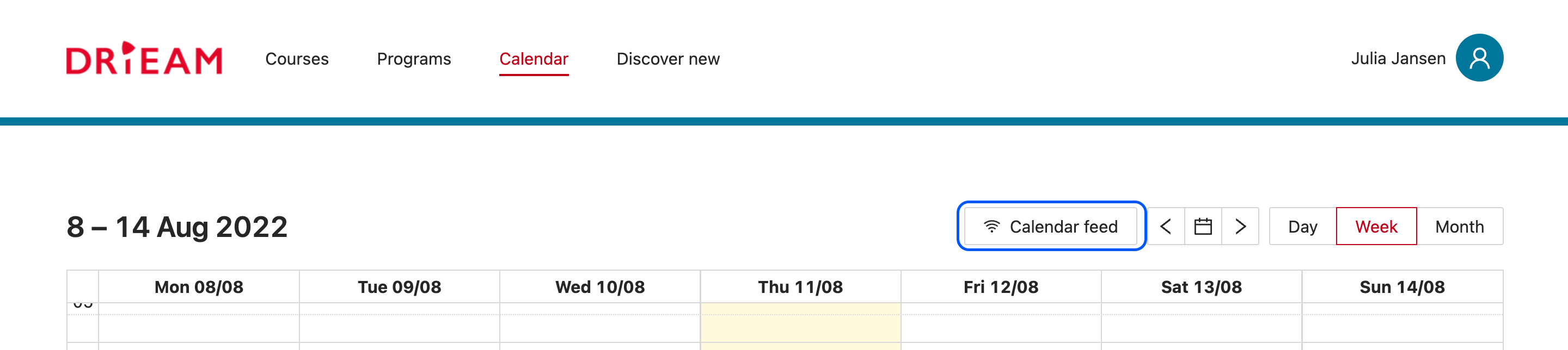 calendar feed button
