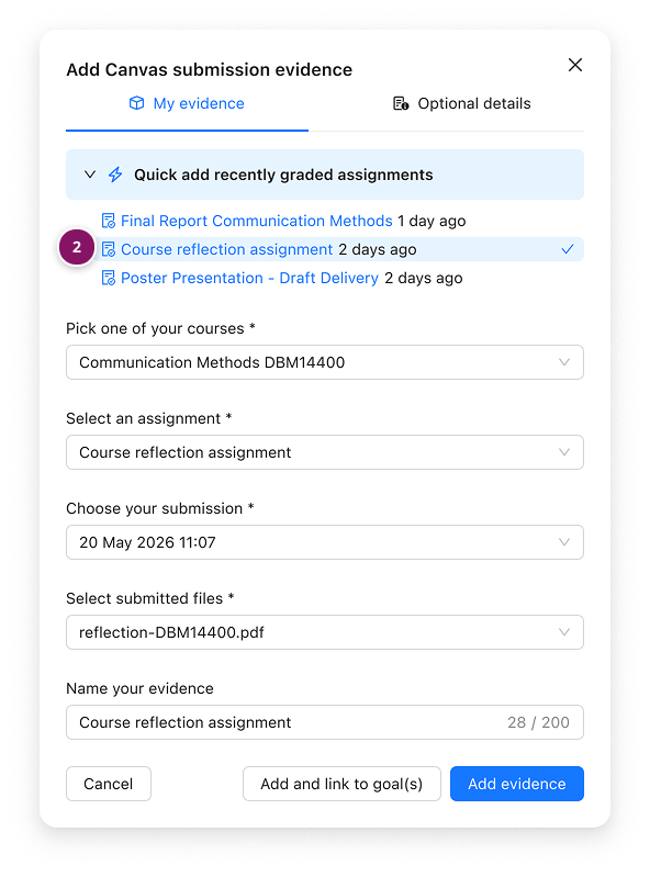 Select recently graded assignment