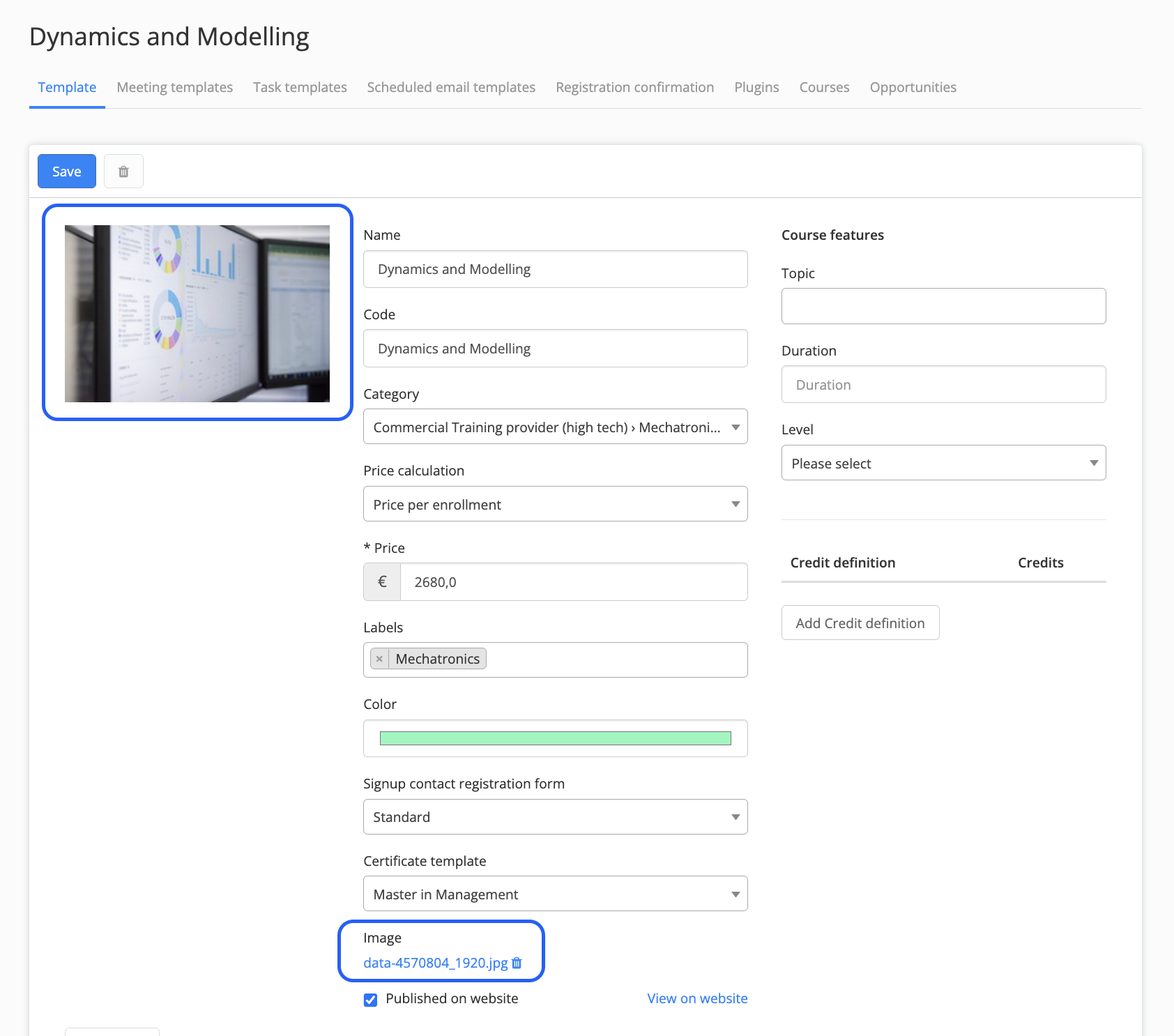 Add image to course card on course template level