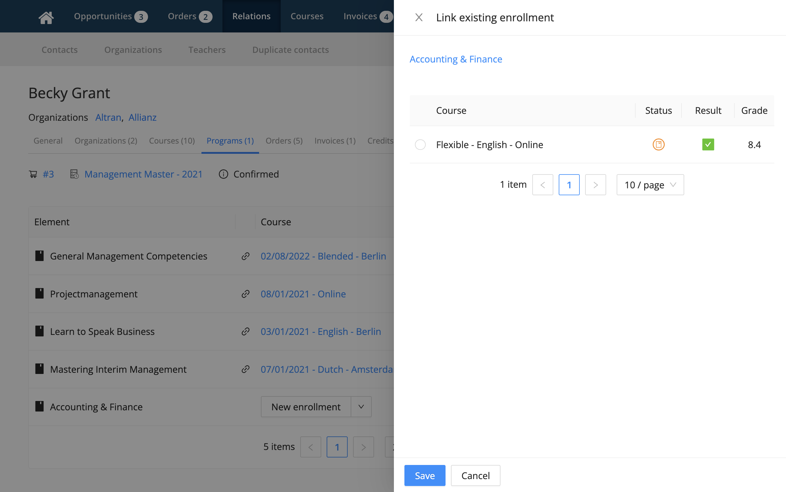The admin chooses the right enrollment to link