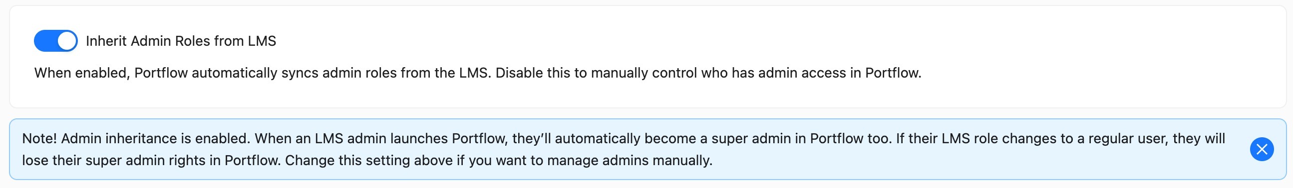 Inherit LMS admin role setting