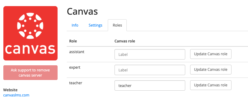 Set Canvas roles in Eduframe