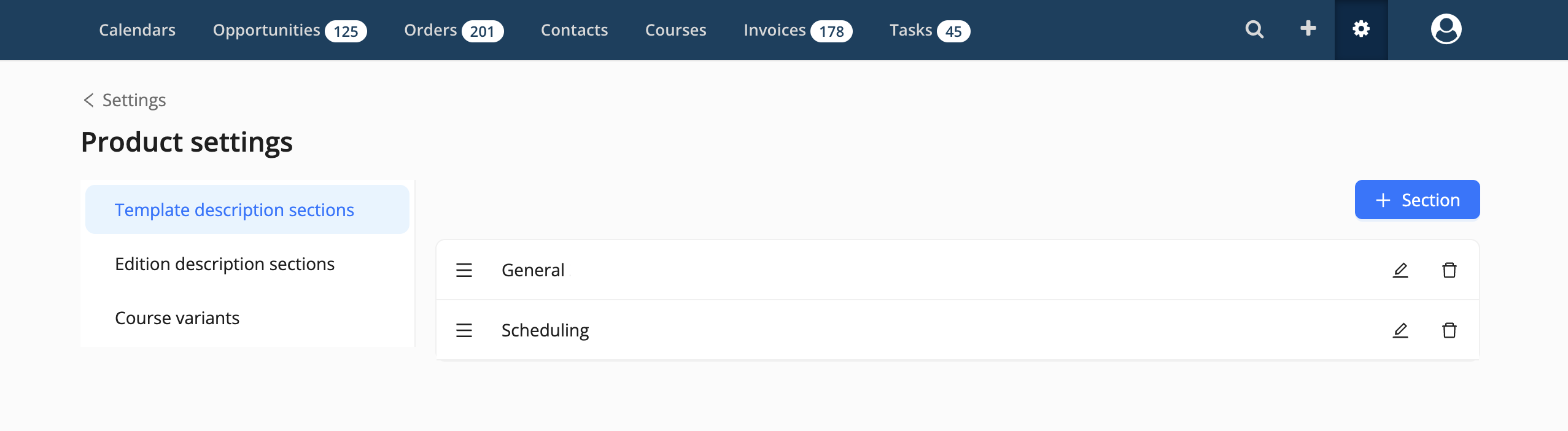 Template description sections aka Course tabs