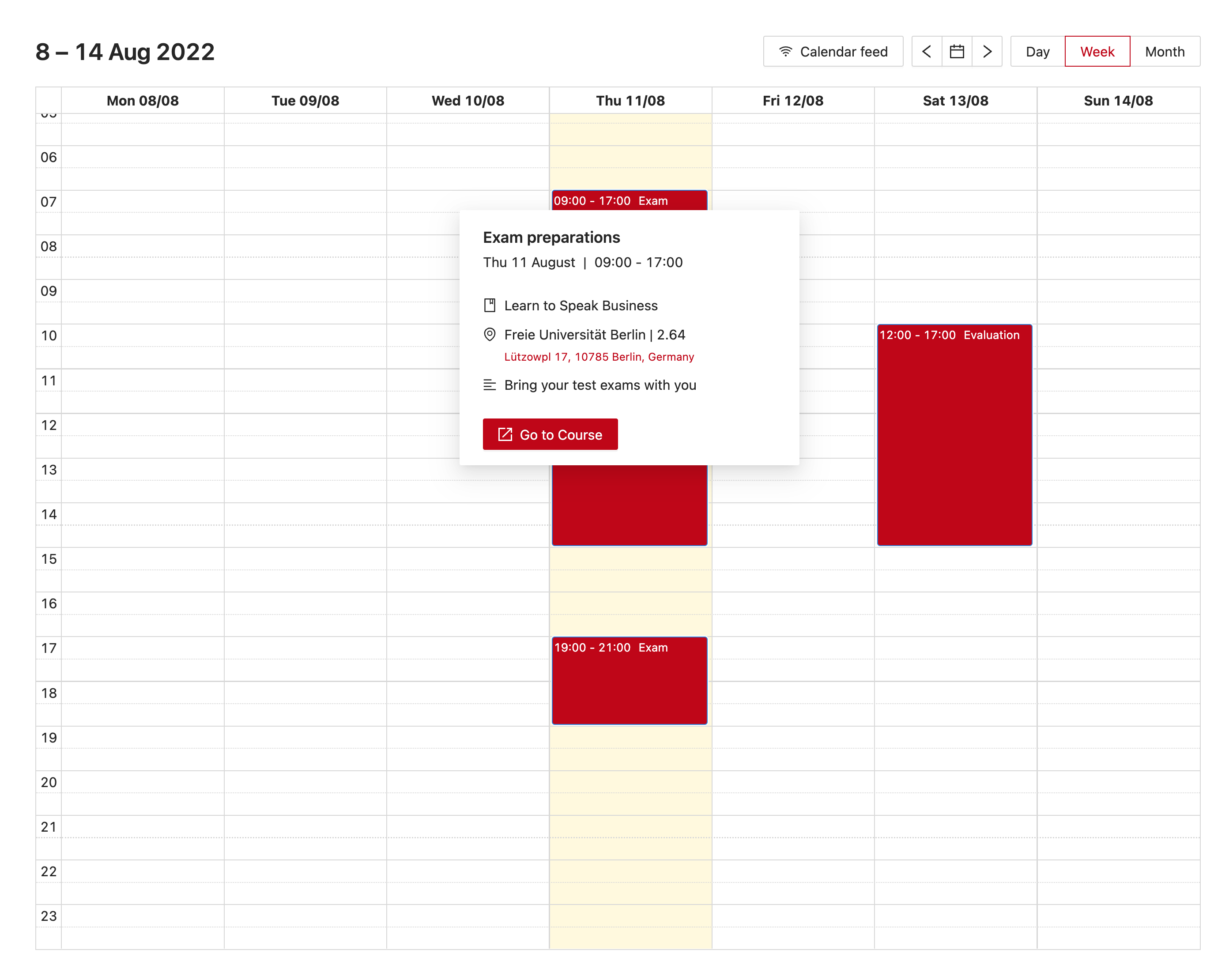 go to course in canvas button in the calendar of Eduframe