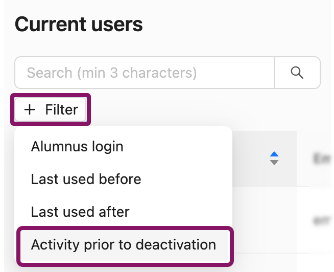 Filter on Usage prior to deactivation