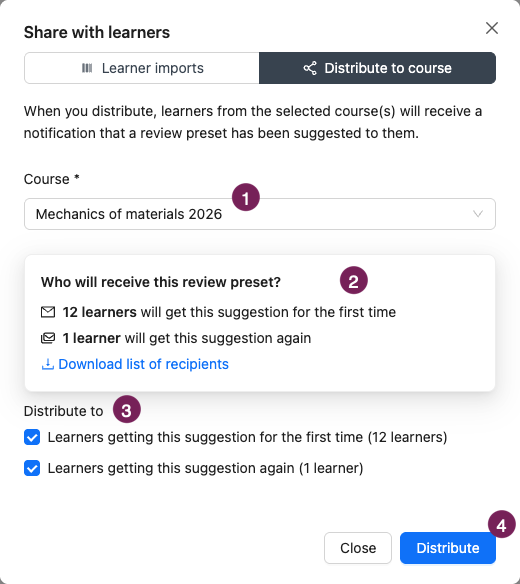 share preset with learners through course.png Distribute to course