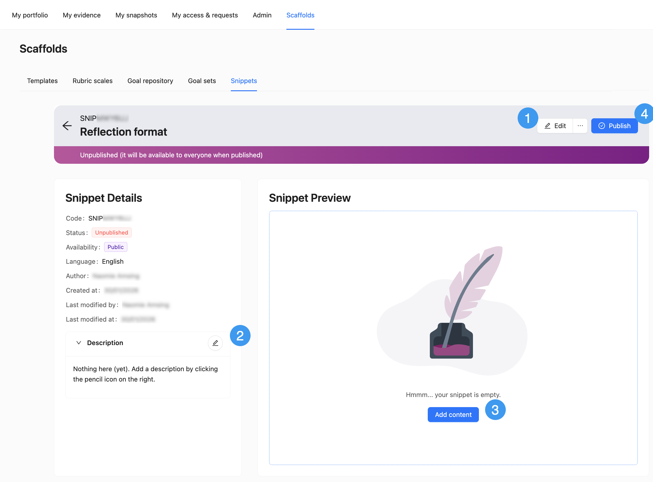 Snippet editor