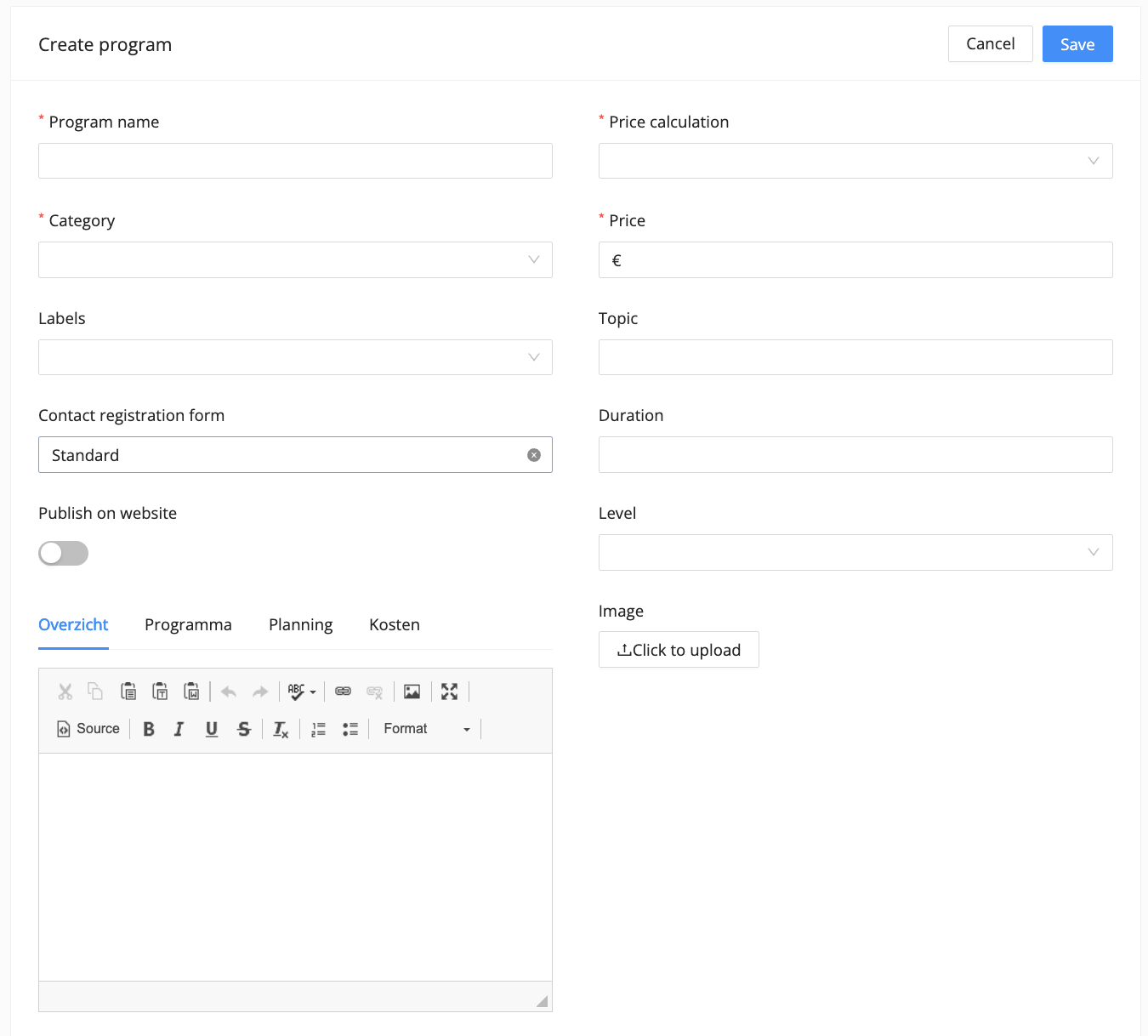 create a program template in Eduframe