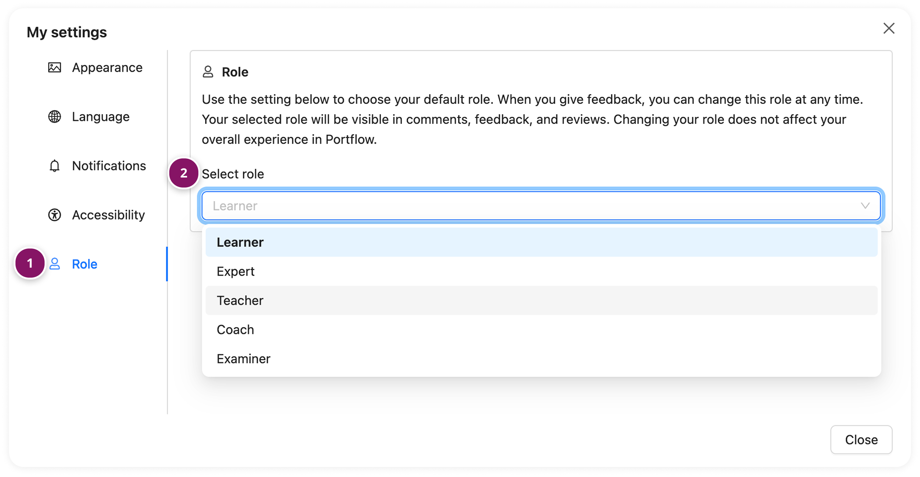 ChangeRole.png Default role in My settings