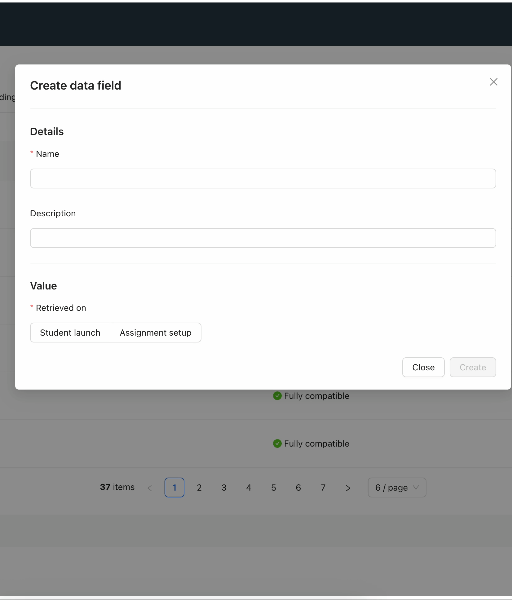 An animation showing the creation of a 'Data field' in Qualtrics LTI.
