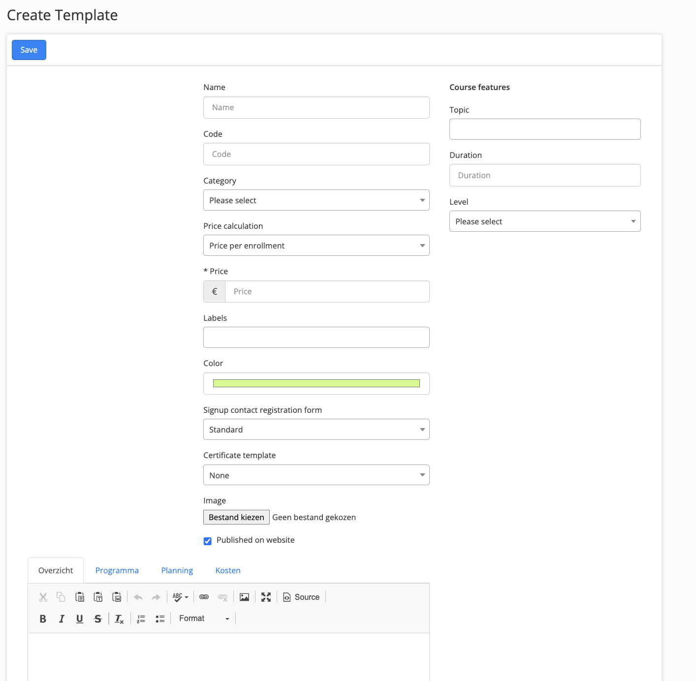 create a course template in Eduframe