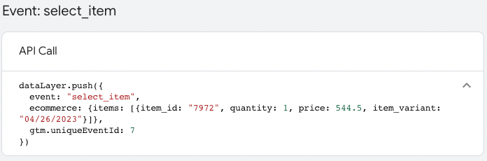 select item, GTM events, google analytics 4 (GA4), API