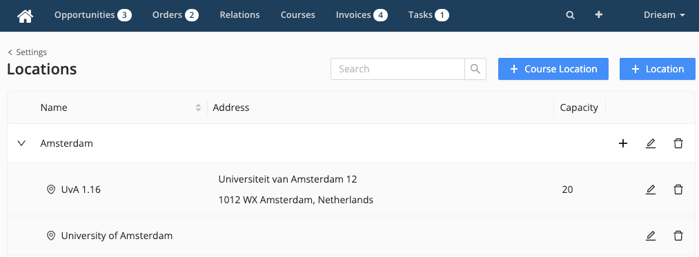 course location and location in Eduframe