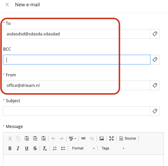 BCC field while setting up an email in Eduframe