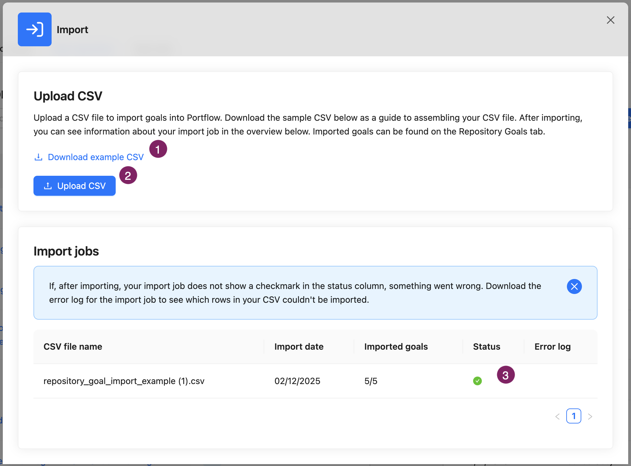 upload csv for repo goals.png Importing Repository Goals