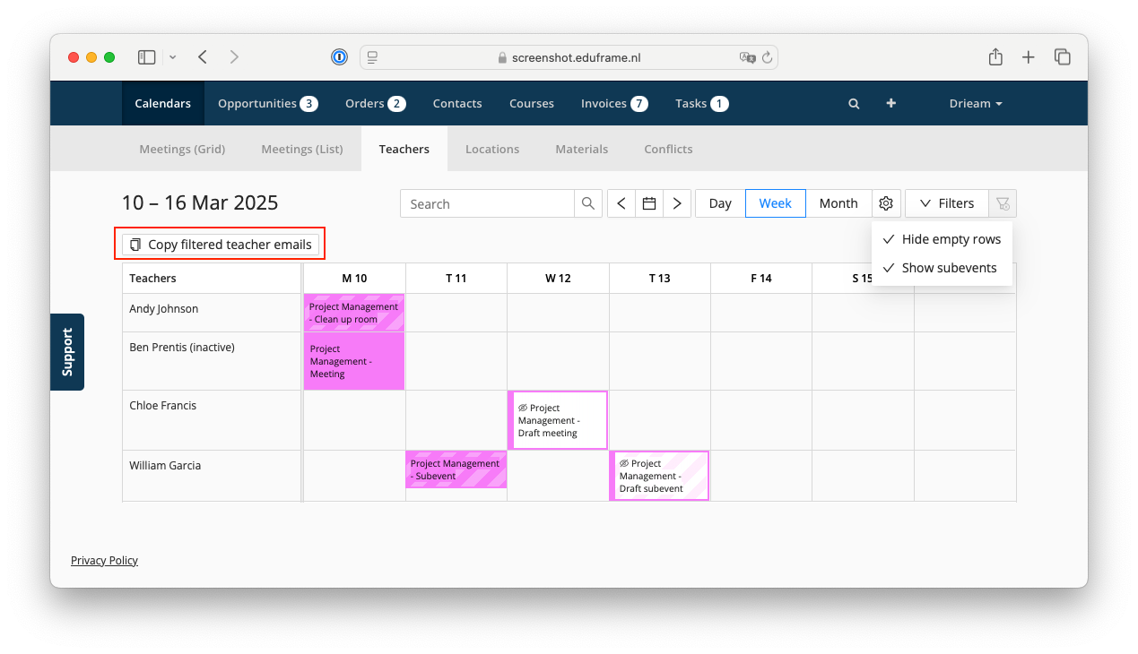 copy email addresses of teachers in bulk from calendar / meeting