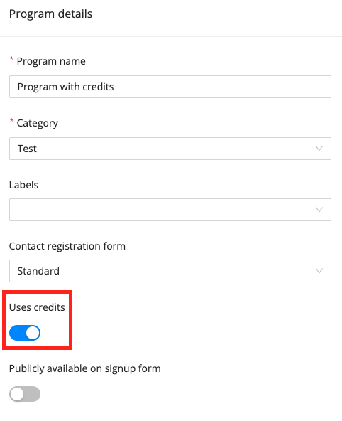 Enabling program credits for a program