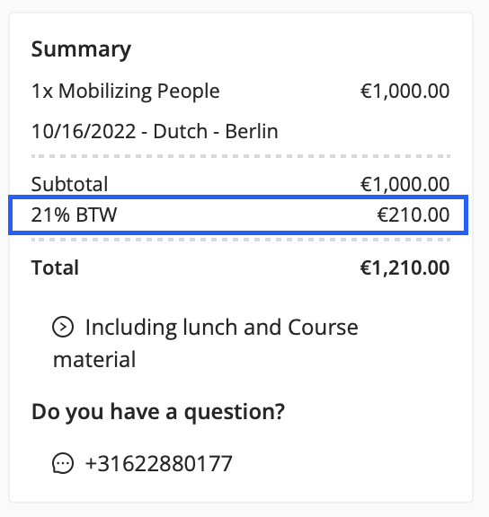 VAT rate on registration form