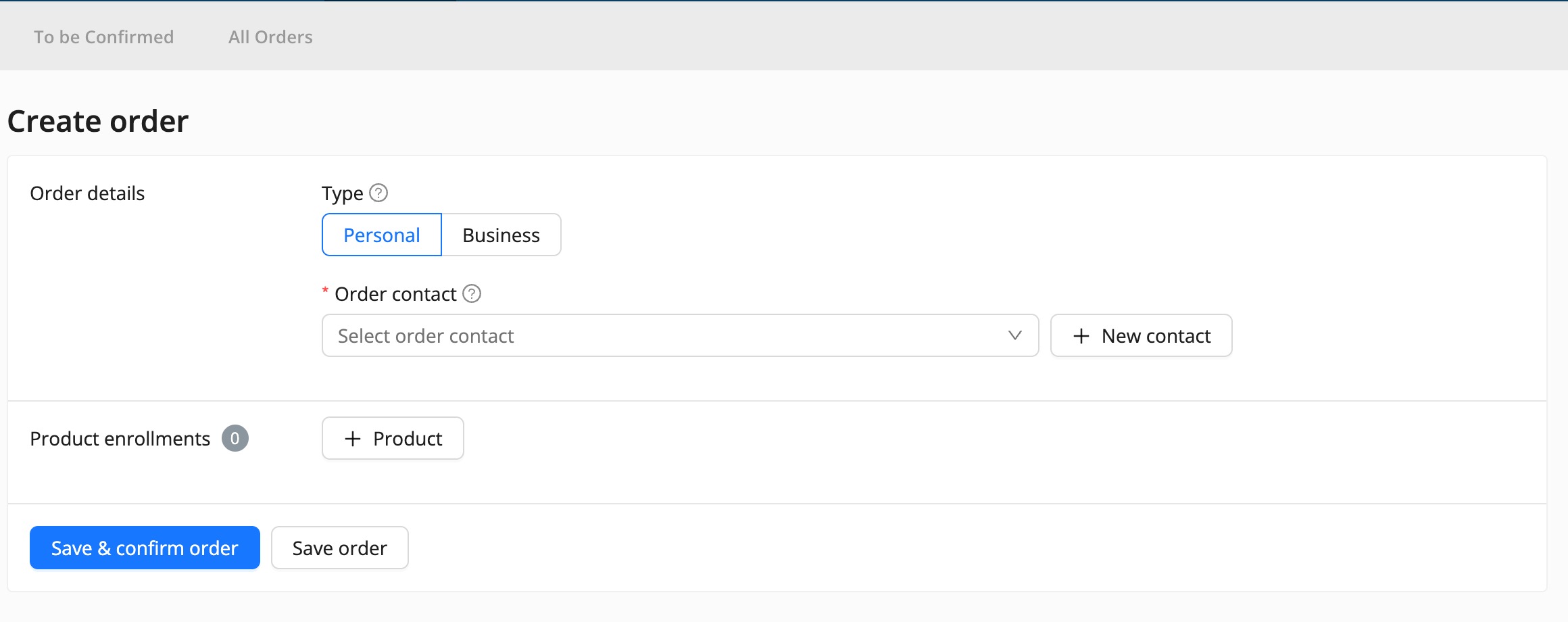 create a new order in Eduframe