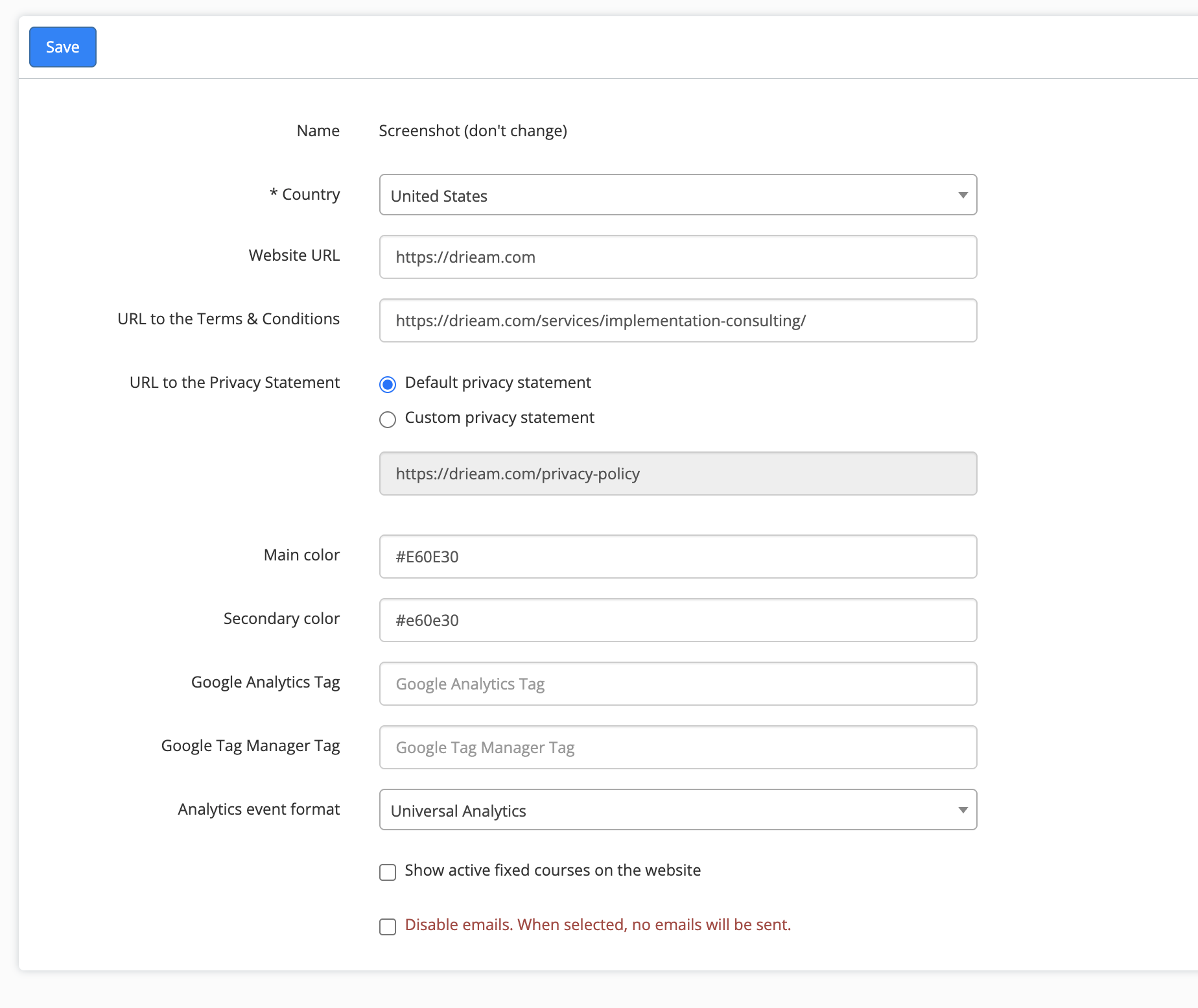 account settings in Eduframe