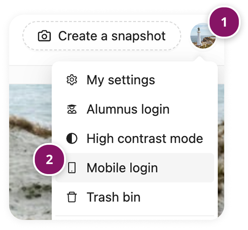 MobileLogin-UserMenu.png Mobile login option in the user menu