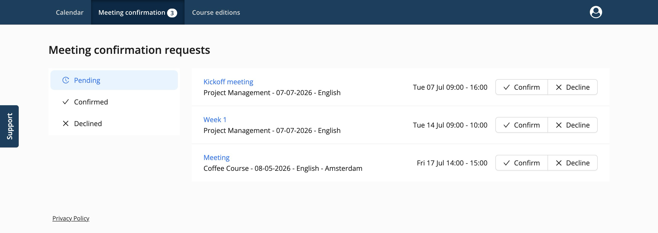 teacher confirmation statuses in teacher portal
