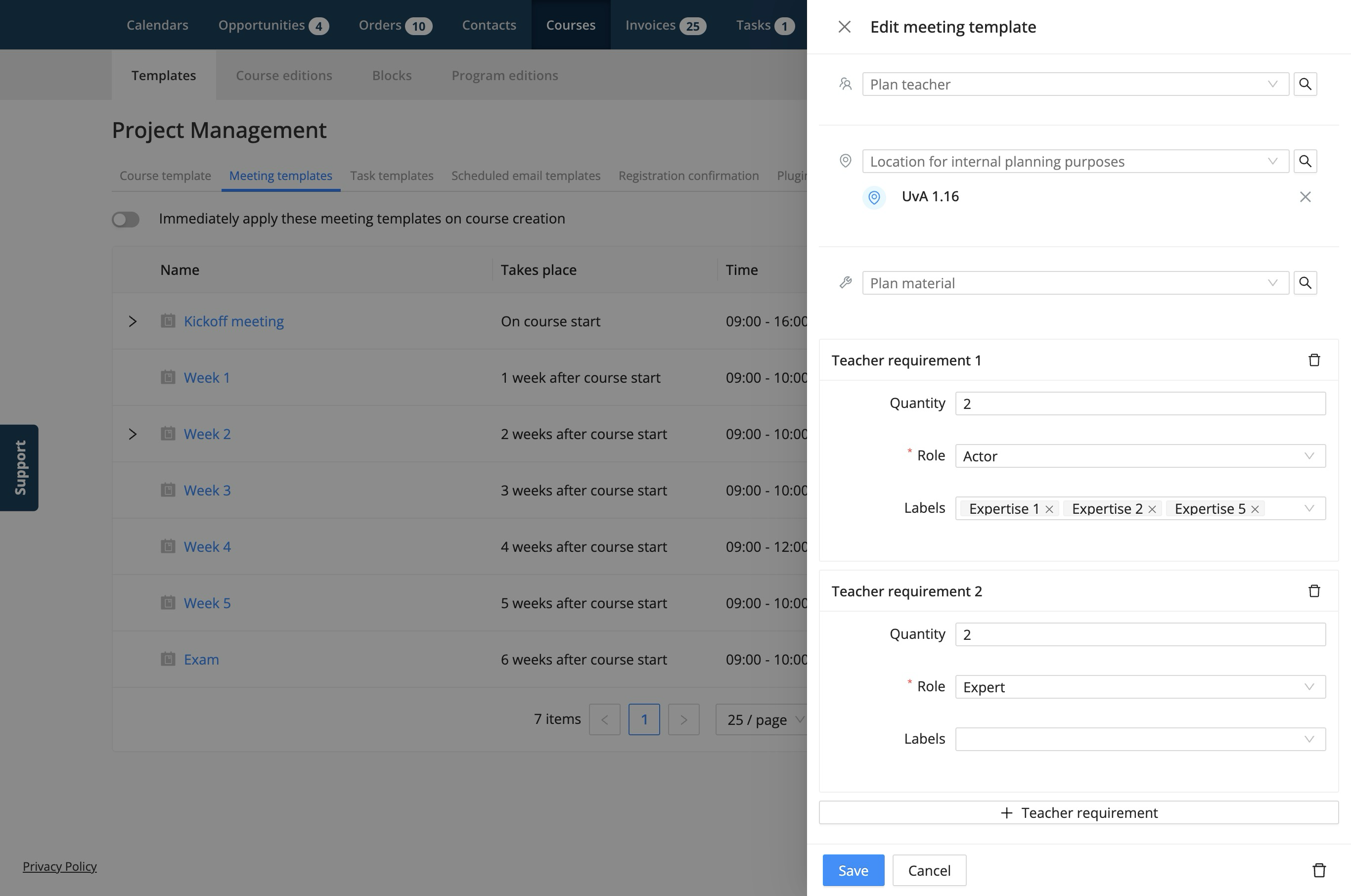 add requirements and labels to a meeting