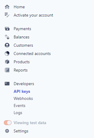 API keys in Stripe