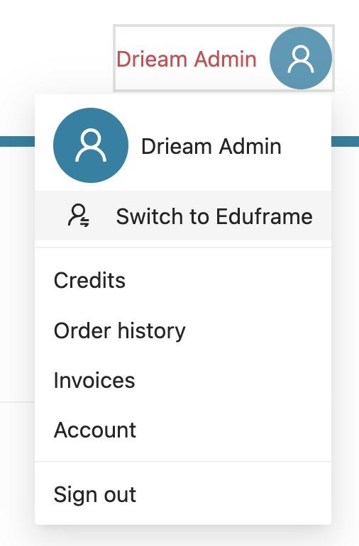 go from Eduframe student portal back to Eduframe admin portal